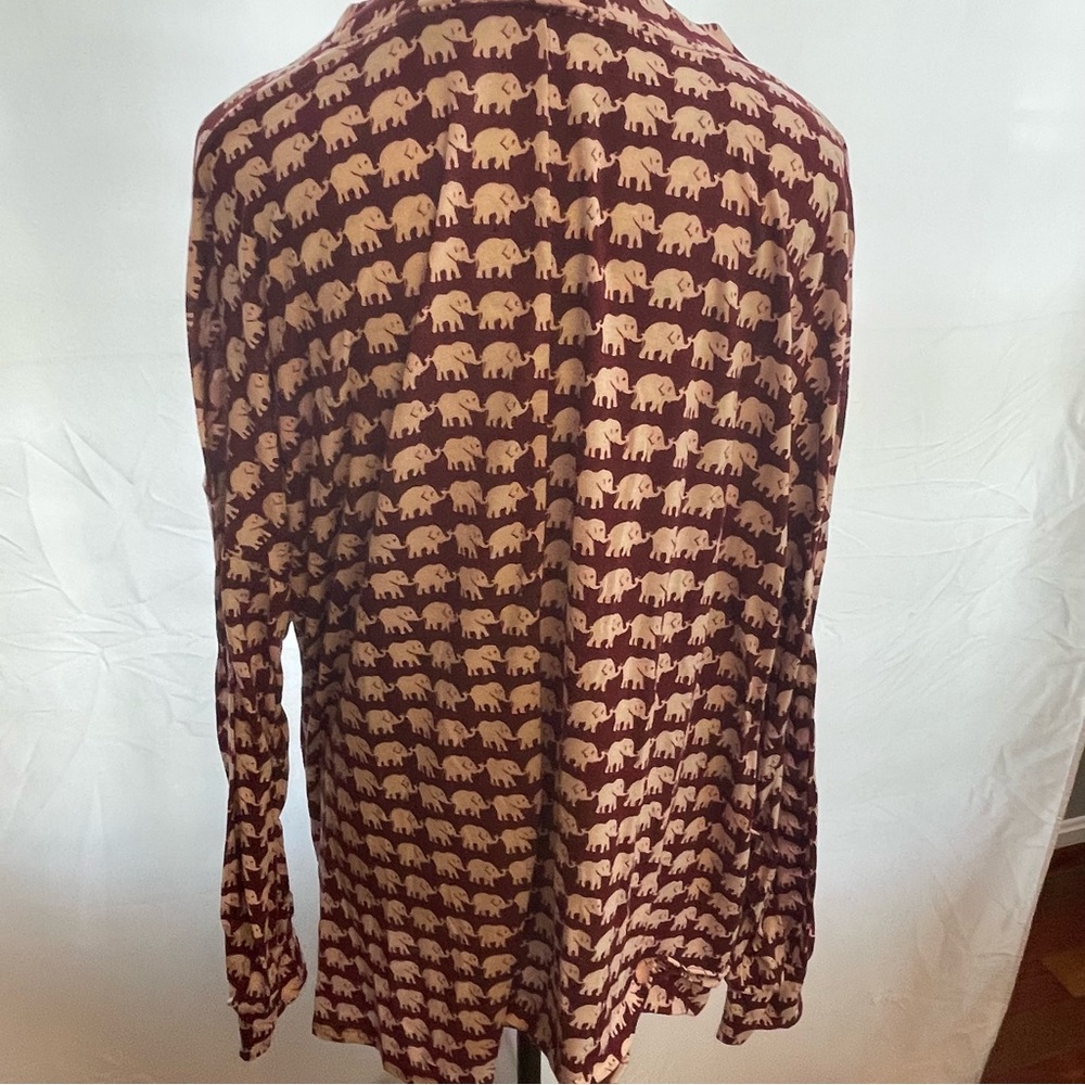 Burgundy Elephant Print V-Neck Blouse - Picture 3 of 5